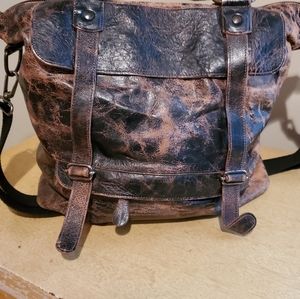 Bed Stu. Big Fork.Bag. Purse. Tote. Large. Leather. Distressed. Brown. Black.